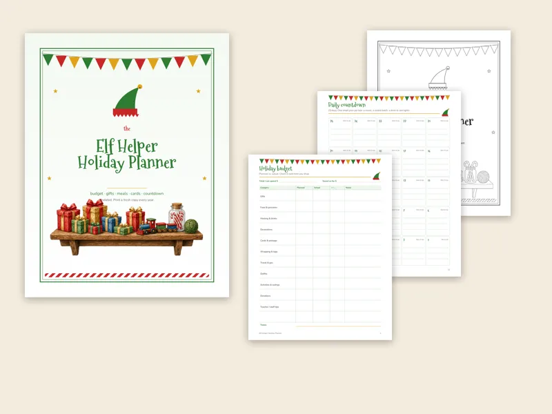Elf Helper holiday planner pages