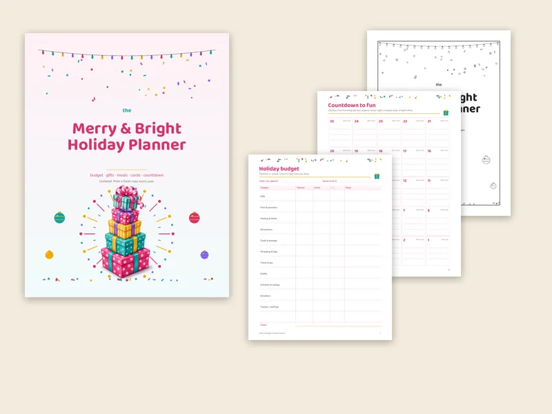 Merry & Bright holiday planner pages